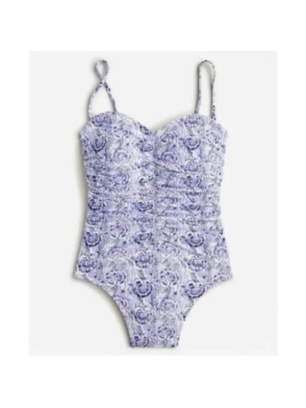 NWT J.Crew Blue Dandelion Swirl Ruched Sweetheart One Piece Swimsuit Size 24